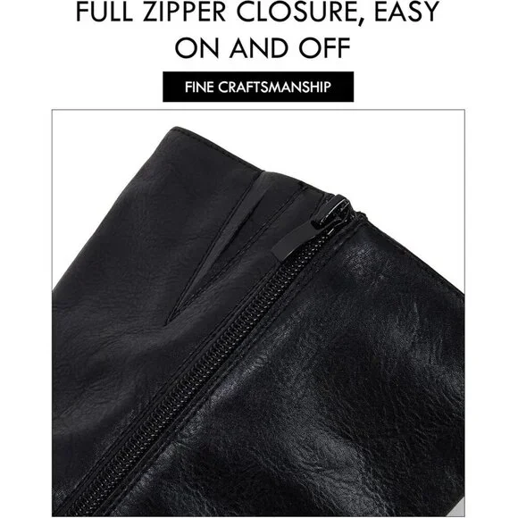 Women Black 1 Mid Knee High Boots Chunky Heel Slouchy Metal Buckle Winter Shoes - Picture 6 of 7